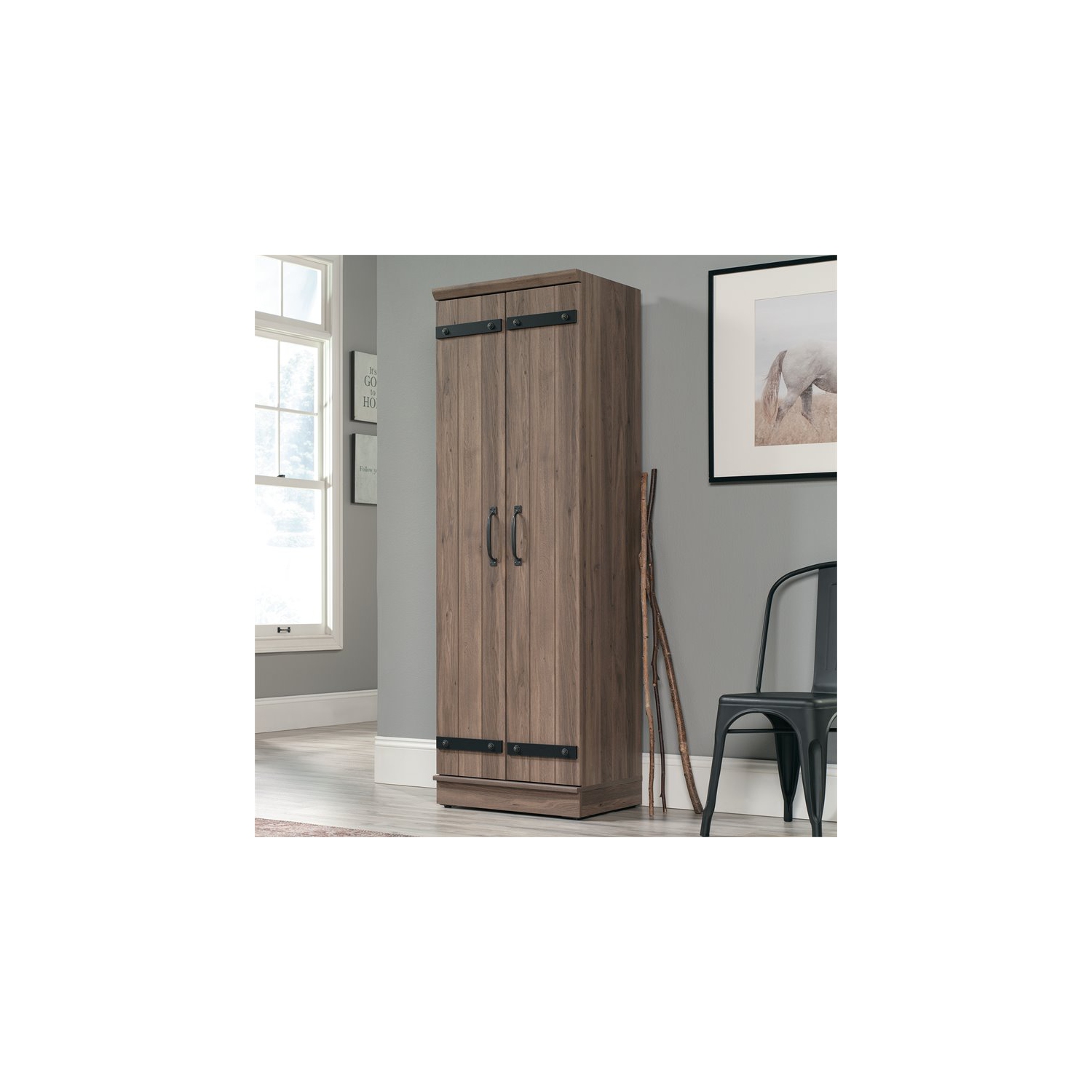 Sauder – Armoire de rangement étroite en bois d’ingénierie HomePlus à 2 portes, chêne salé
