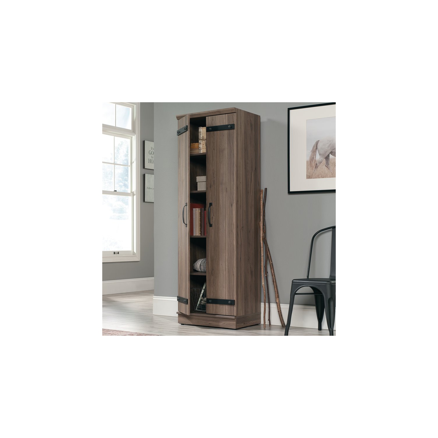 Sauder – Armoire de rangement étroite en bois d’ingénierie HomePlus à 2 portes, chêne salé
