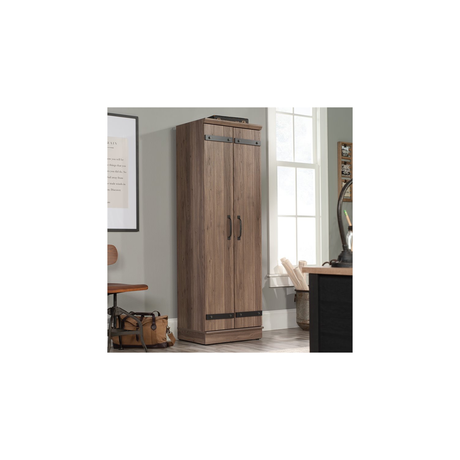Sauder – Armoire de rangement étroite en bois d’ingénierie HomePlus à 2 portes, chêne salé