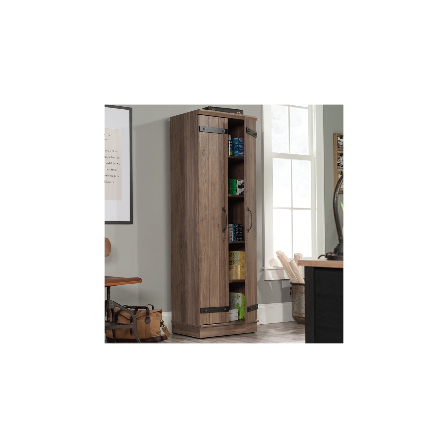 Sauder – Armoire de rangement étroite en bois d’ingénierie HomePlus à 2 portes, chêne salé