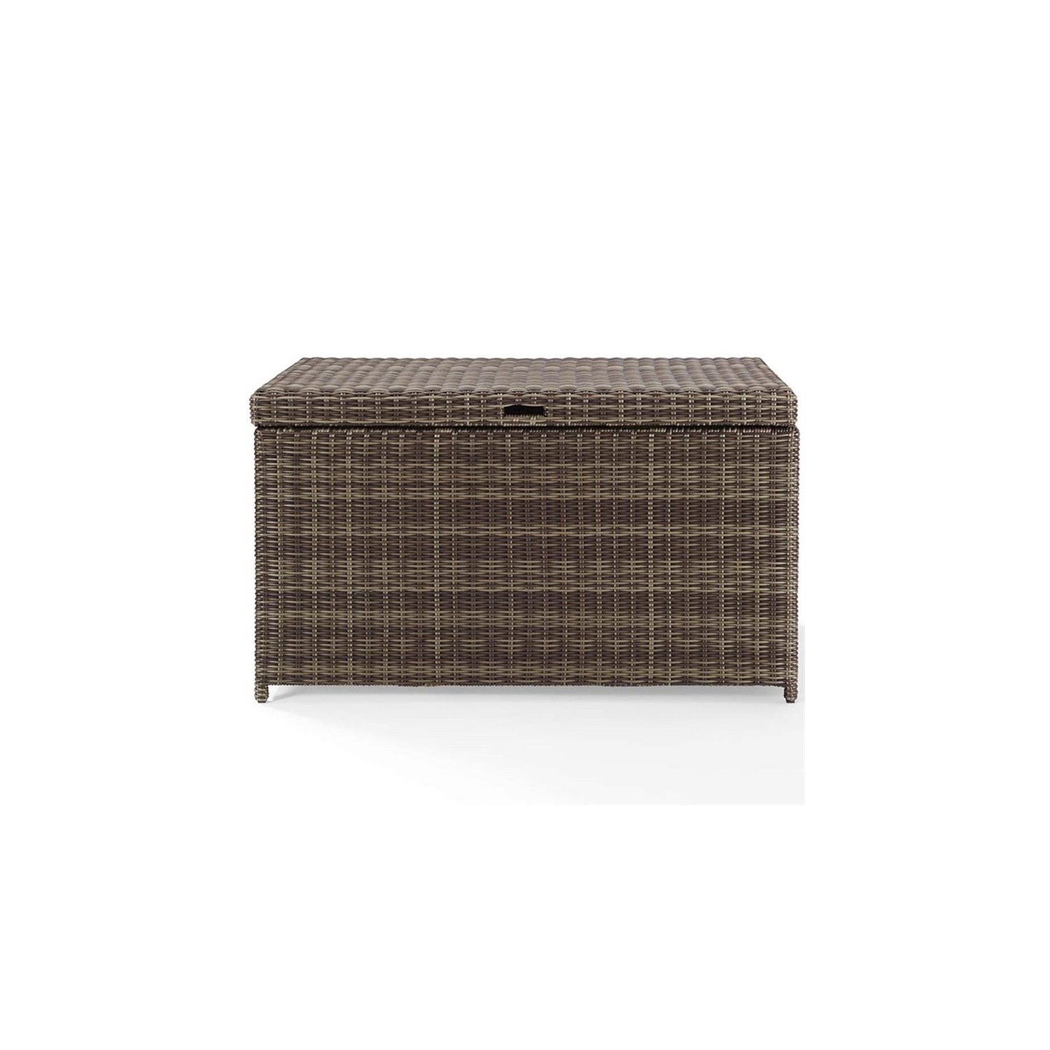 Pemberly Row Wicker Patio Deck Box in Weathered Brown