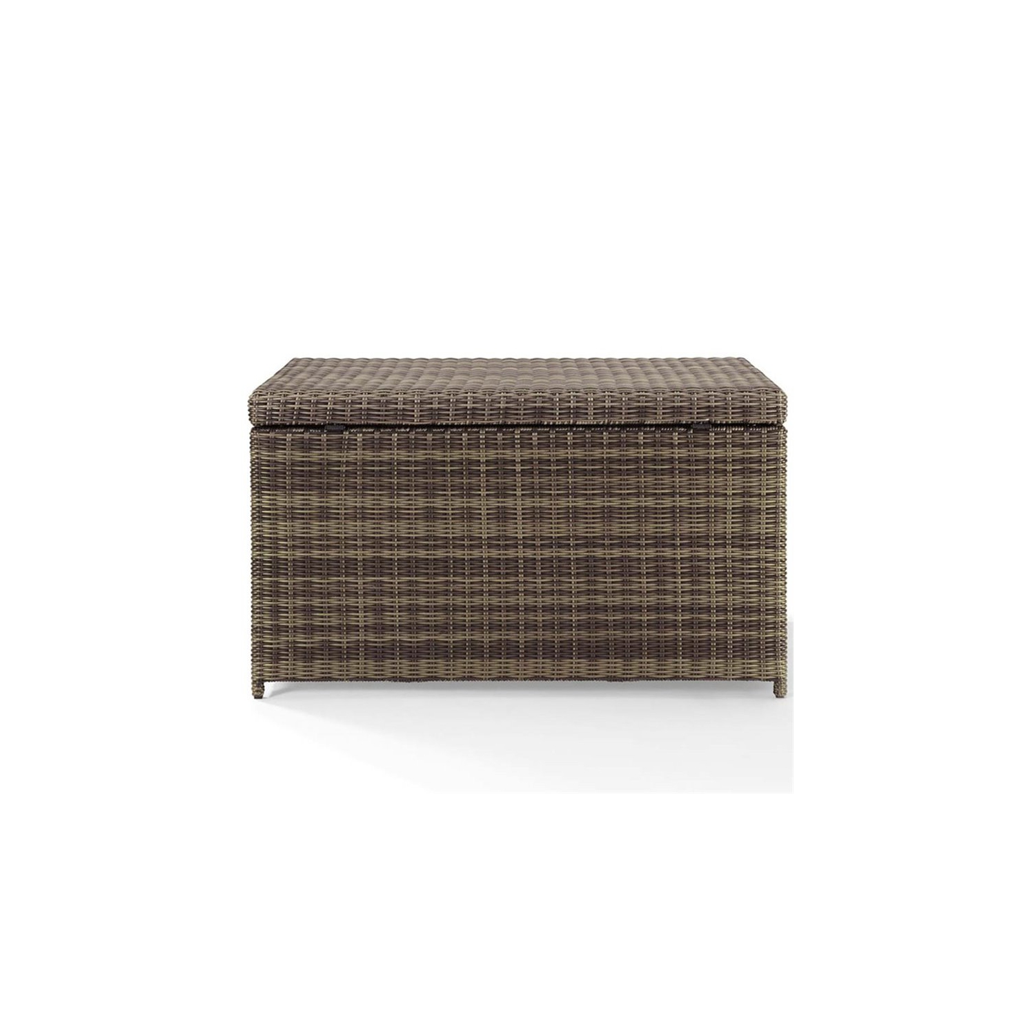 Pemberly Row Wicker Patio Deck Box in Weathered Brown