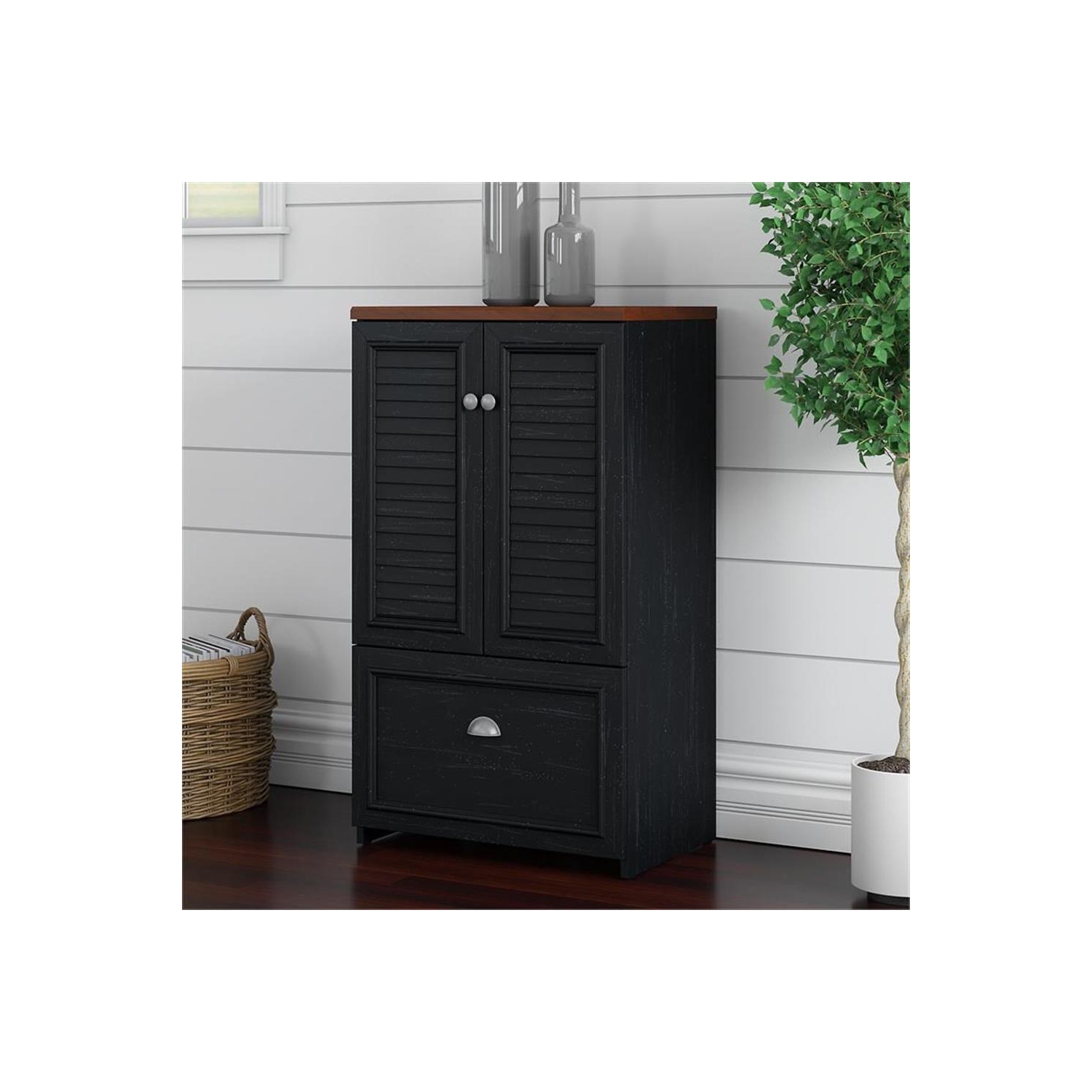 Fairview Storage Cabinet with File Drawer in Black and Cherry - Engineered Wood