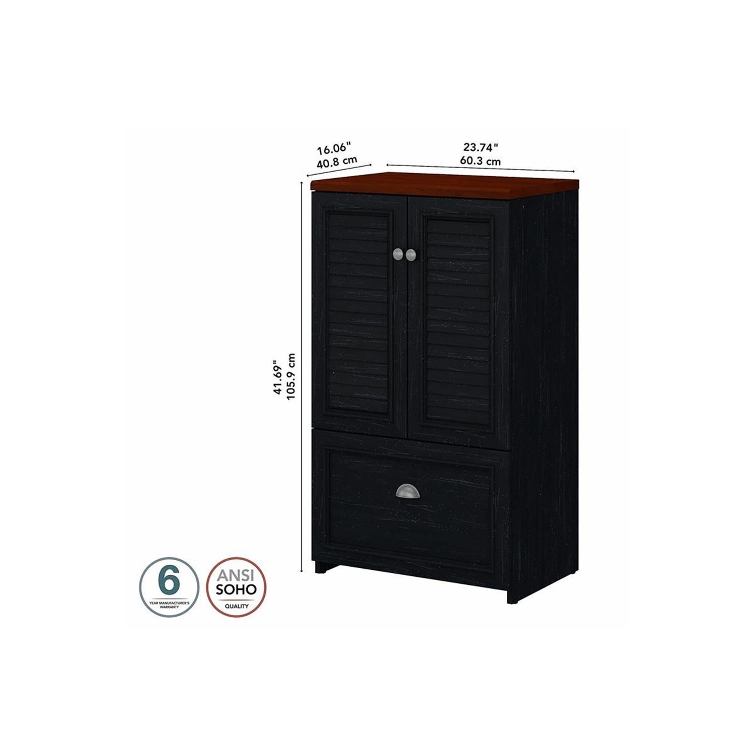 Fairview Storage Cabinet with File Drawer in Black and Cherry - Engineered Wood