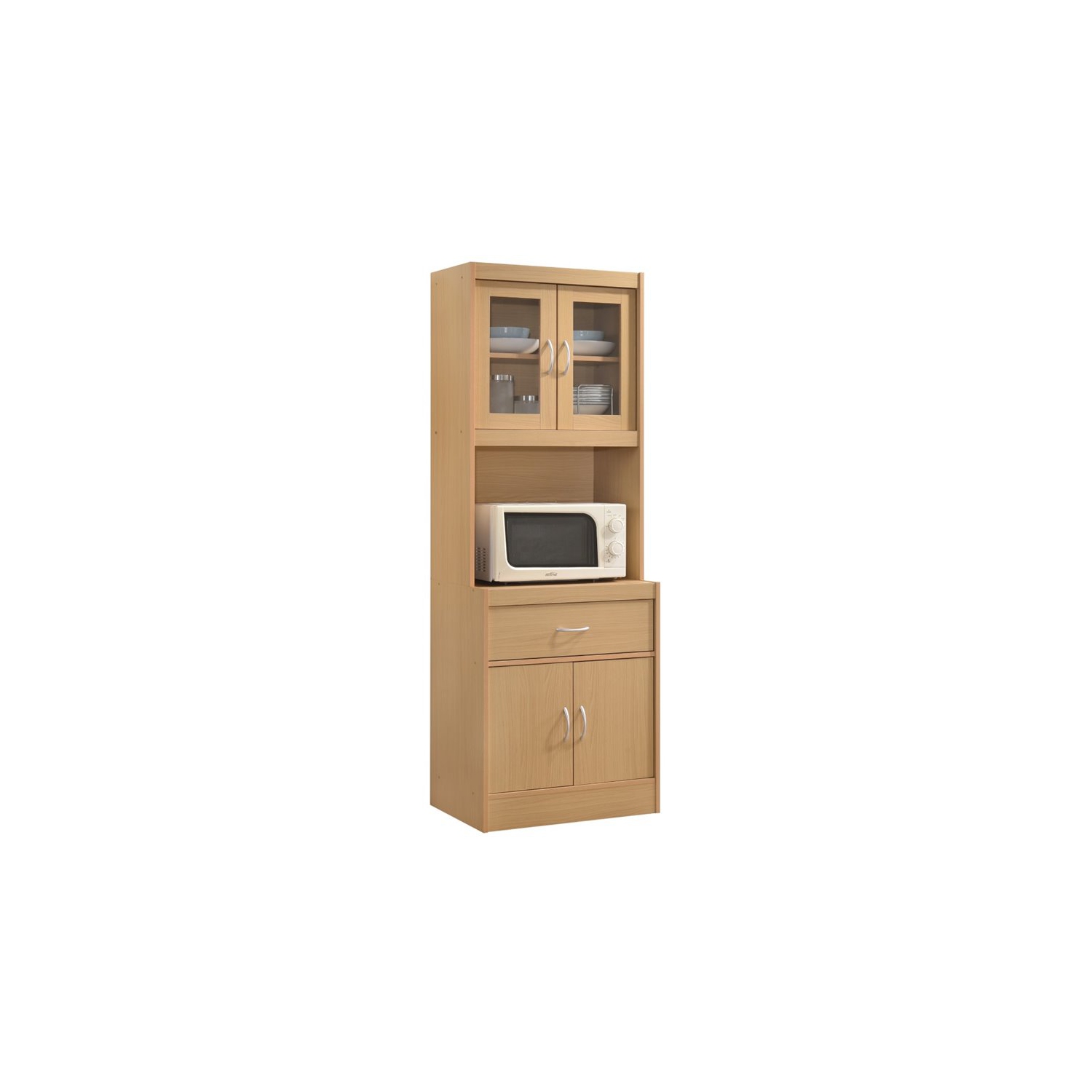 Hodedah Kitchen Cabinet with 1 Drawer plus Space for Microwave in Beige Wood