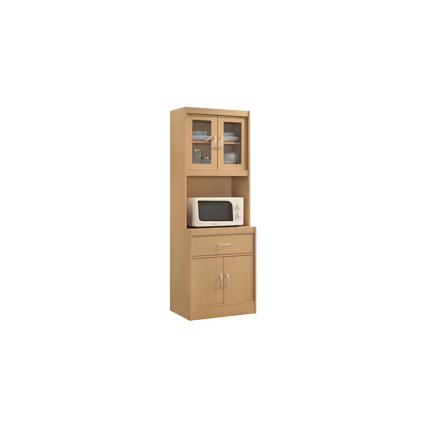 Hodedah Kitchen Cabinet with 1 Drawer plus Space for Microwave in Beige Wood