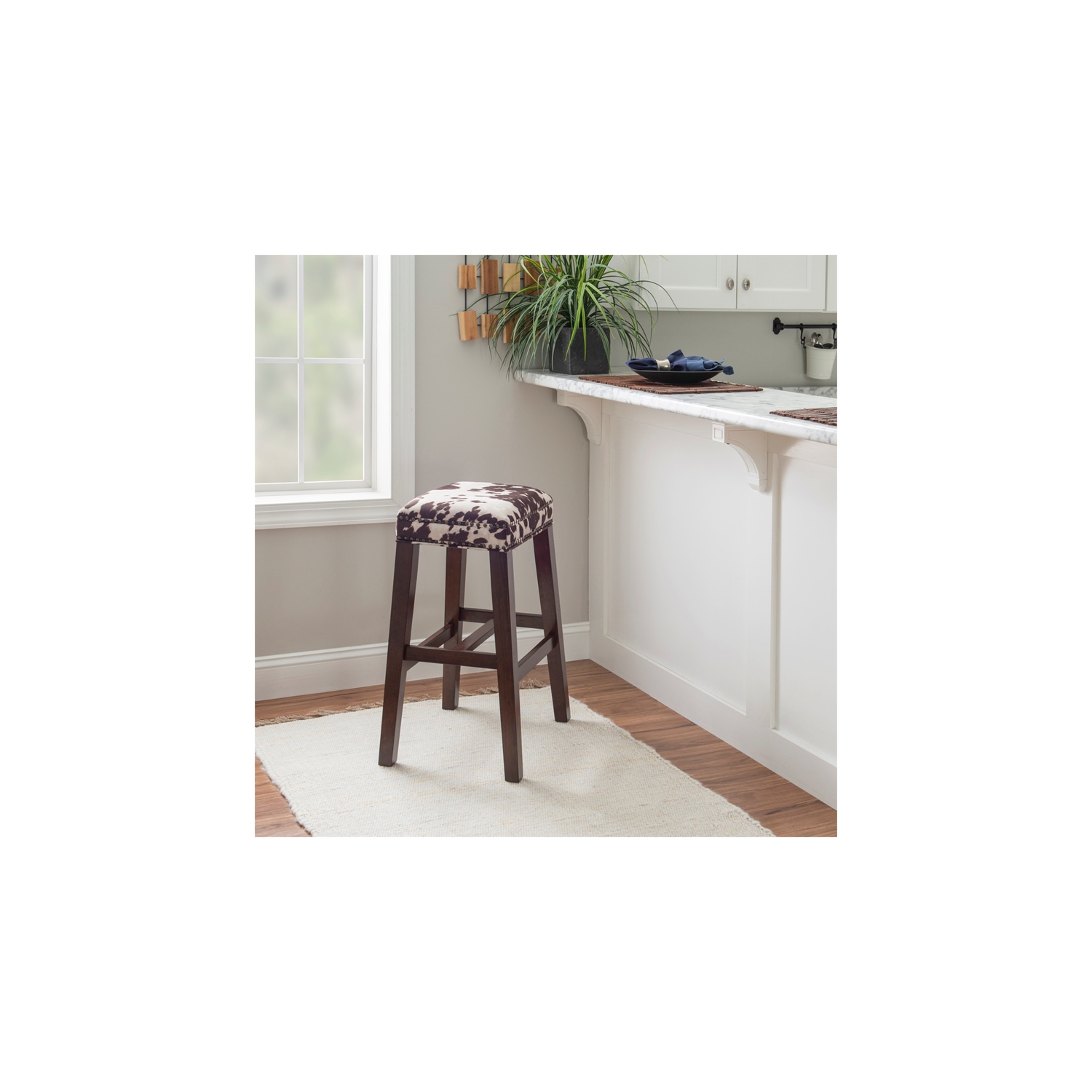 Linon Walt 30.5" Wood Cow Print Bar Stool in Brown