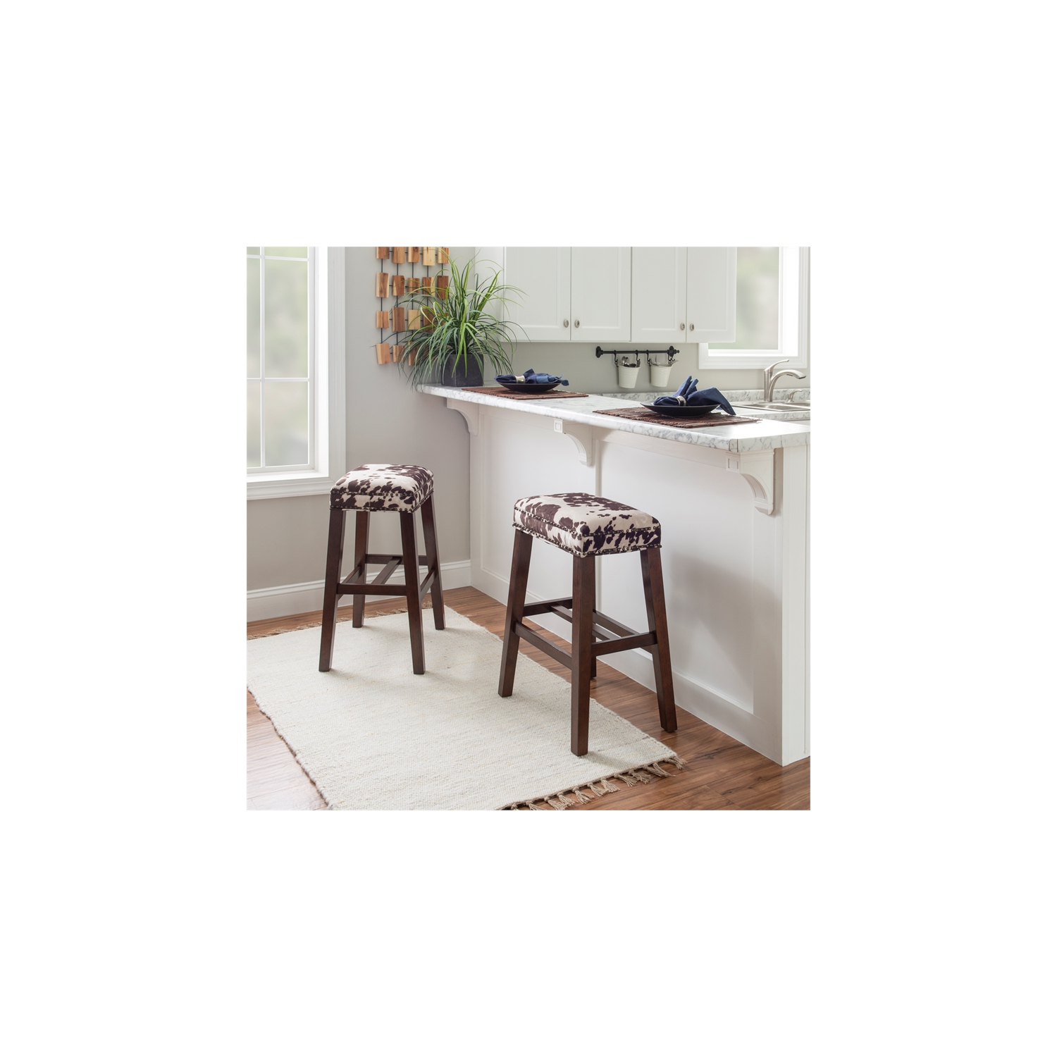 Linon Walt 30.5" Wood Cow Print Bar Stool in Brown