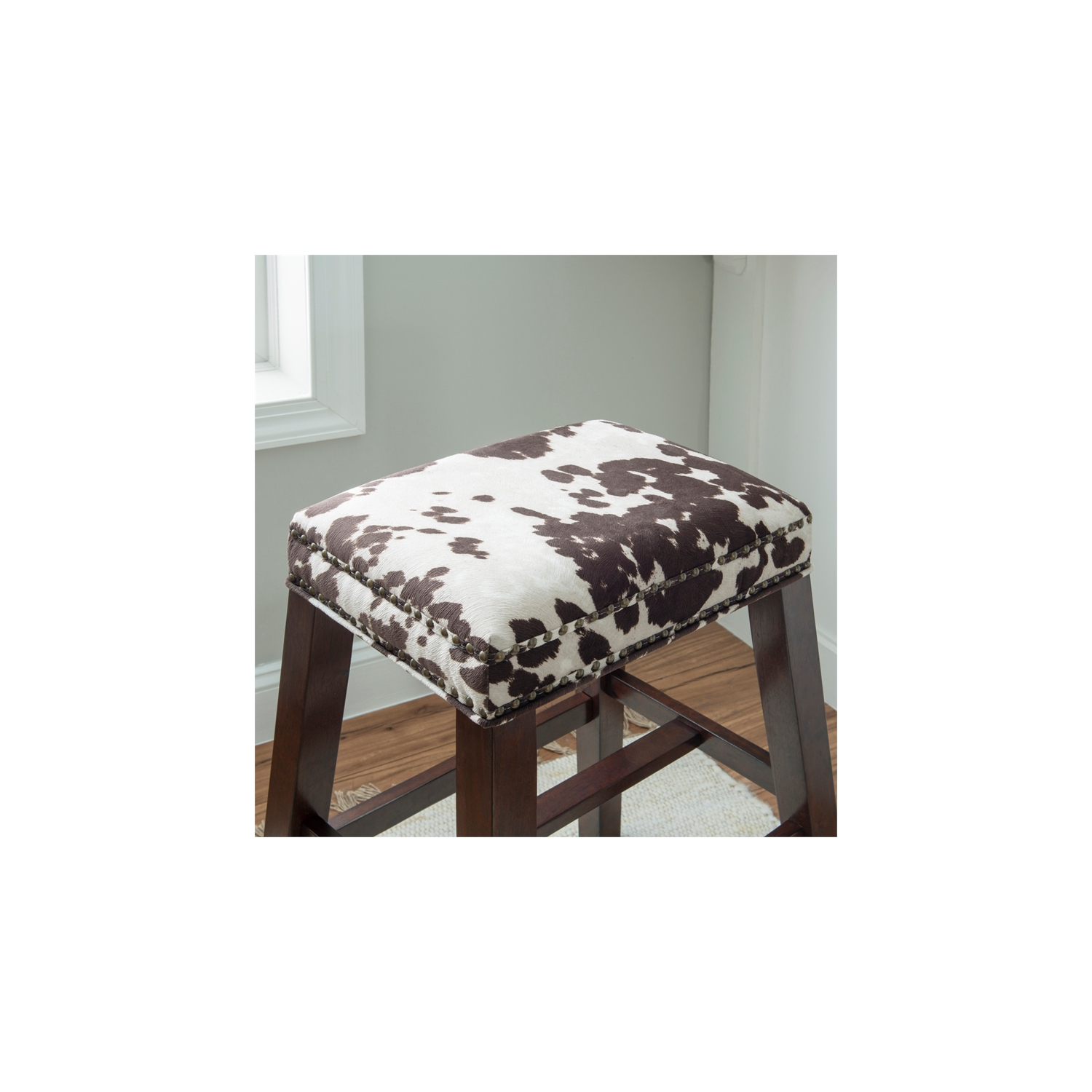 Linon Walt 30.5" Wood Cow Print Bar Stool in Brown