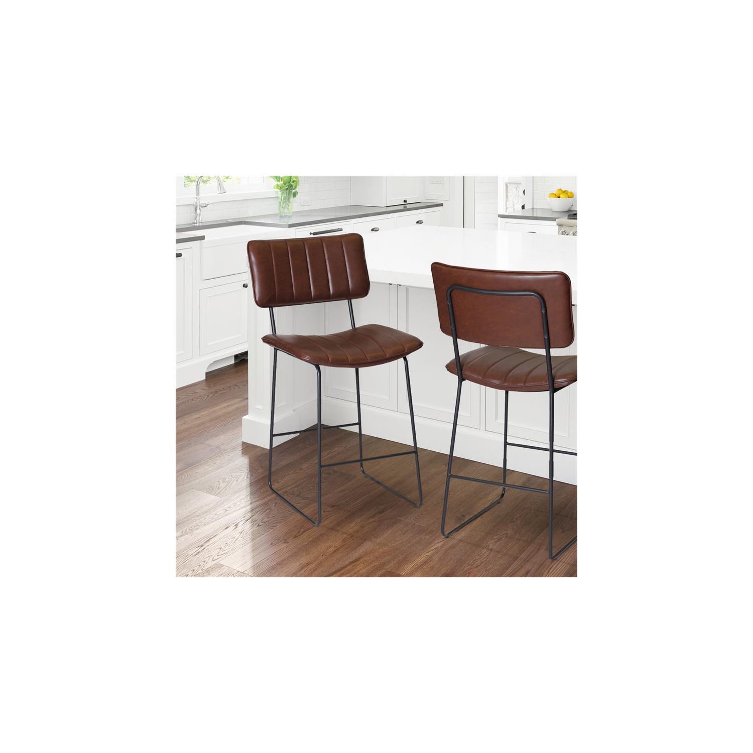 Tabouret de comptoir de qualité commerciale en métal et en similicuir brun Tribeca