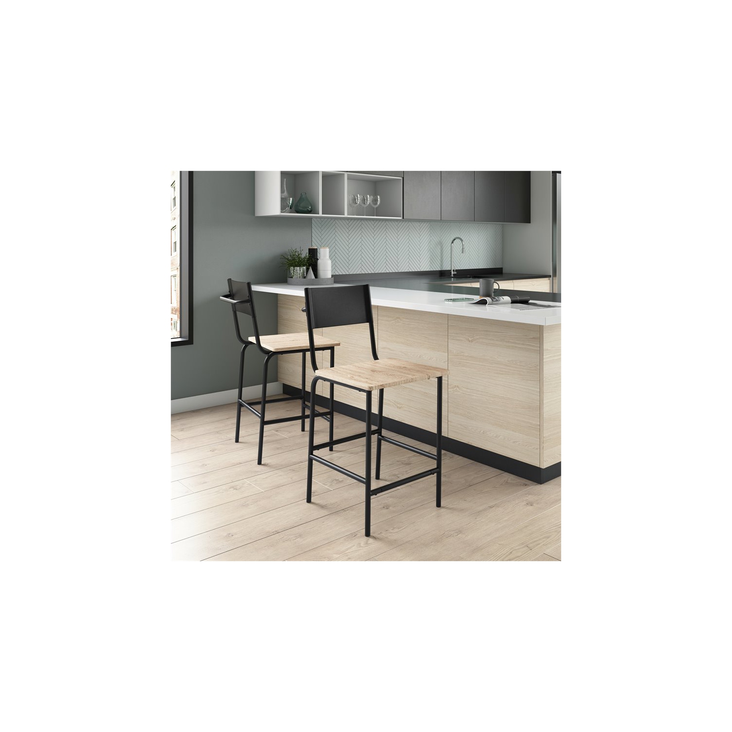 Sauder Boulevard Cafe Faux Leather Back Counter Stool in Black Back/Black Frame