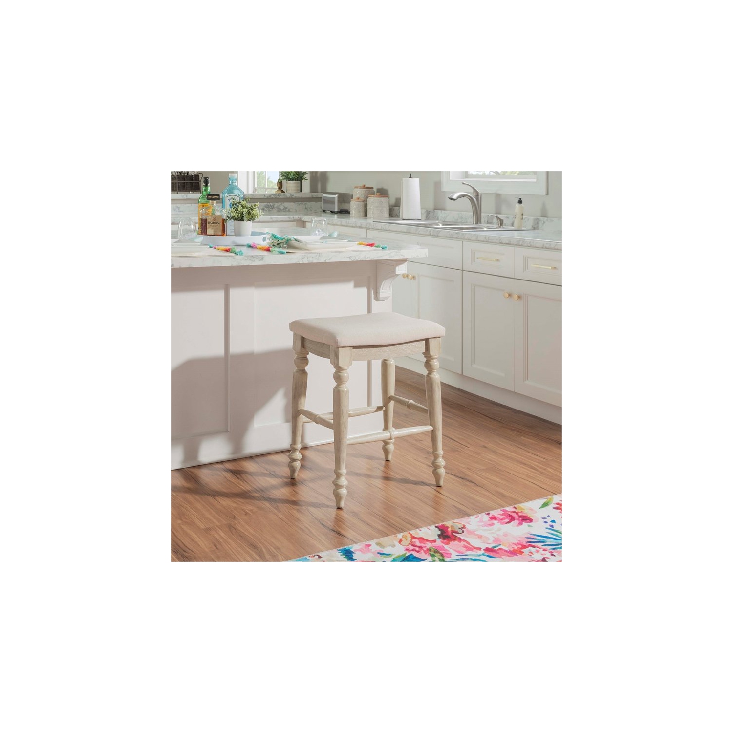 Tabouret de comptoir sans dossier en bois 25 po Marino de Linon - Blanc délavé