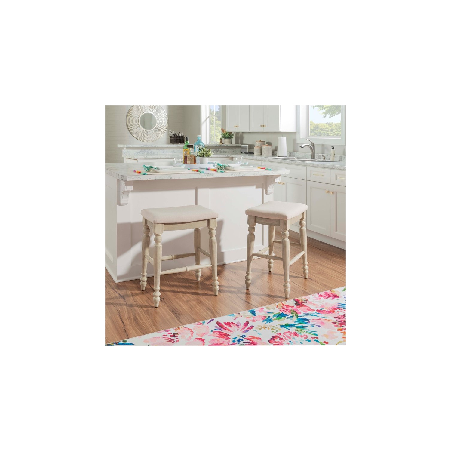 Tabouret de comptoir sans dossier en bois 25 po Marino de Linon - Blanc délavé