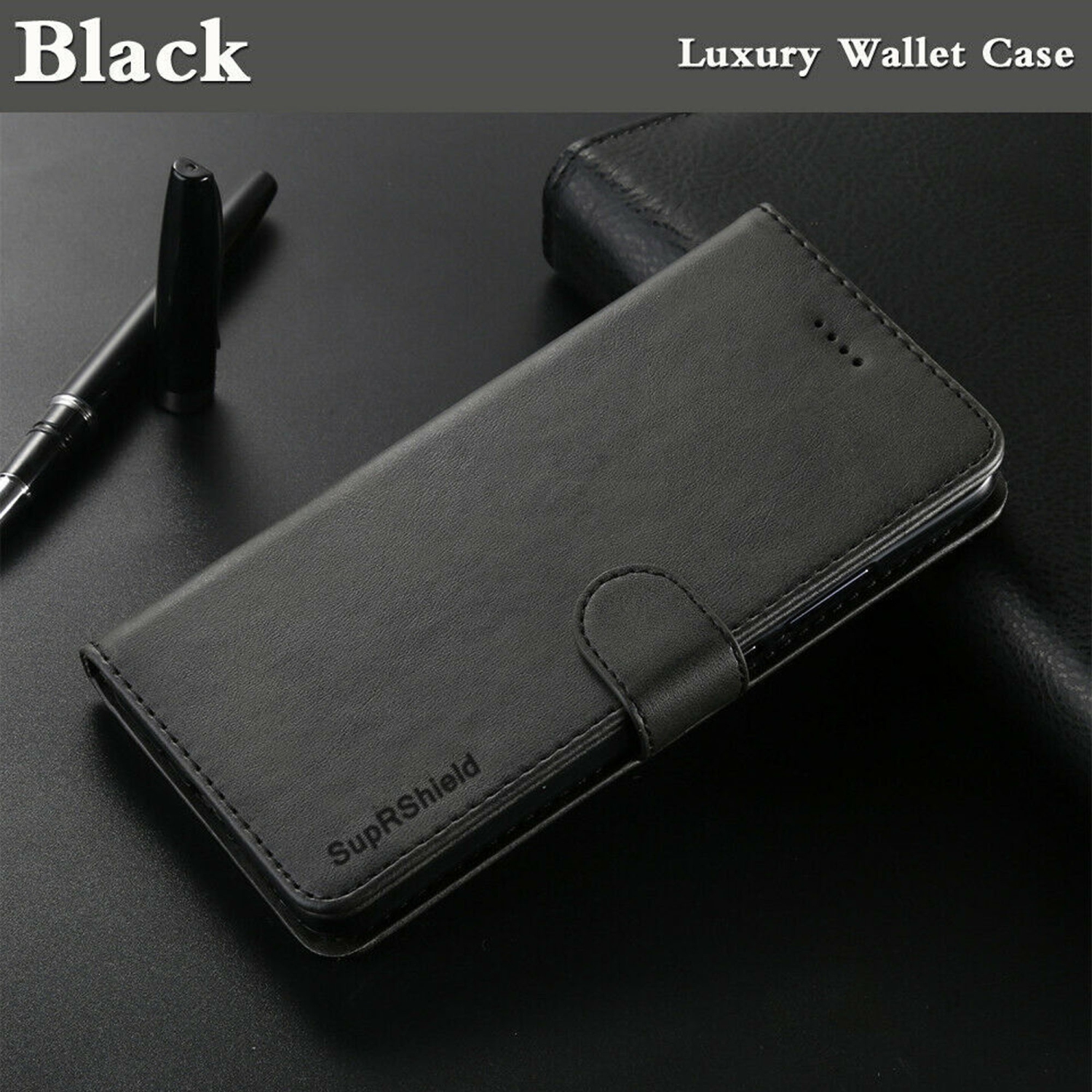 Samsung Galaxy A51 Black SupRShield Wallet Leather Card Holder Flip Protective Shockproof Magnetic Case Cover