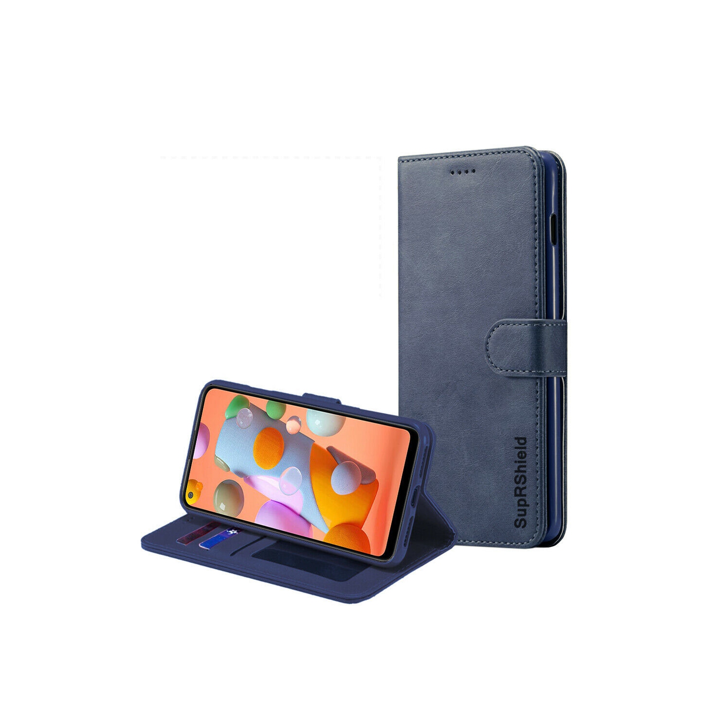 Samsung Galaxy A71 Navy Blue SupRShield Wallet Leather Card Holder Flip Protective Shockproof Magnetic Case Cover