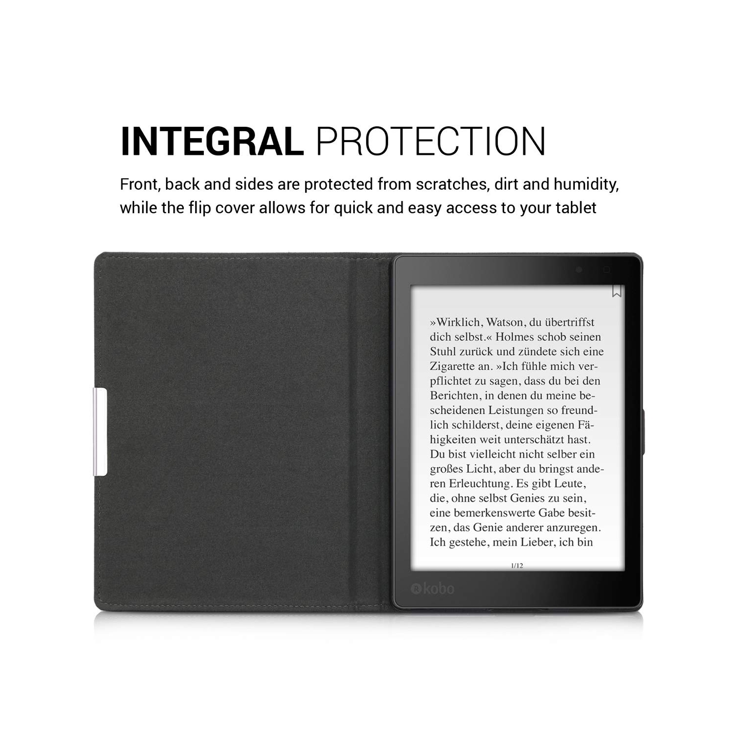 kwmobile Case Compatible with Kobo Aura ONE - PU Leather and Canvas e-Reader Cover - Anthracite/Black