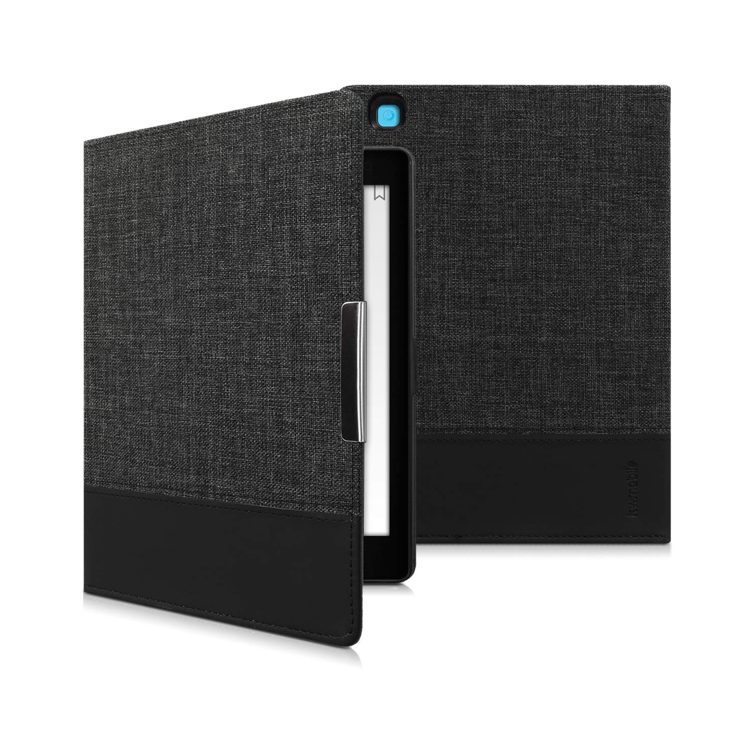 kwmobile Case Compatible with Kobo Aura ONE - PU Leather and Canvas e-Reader Cover - Anthracite/Black