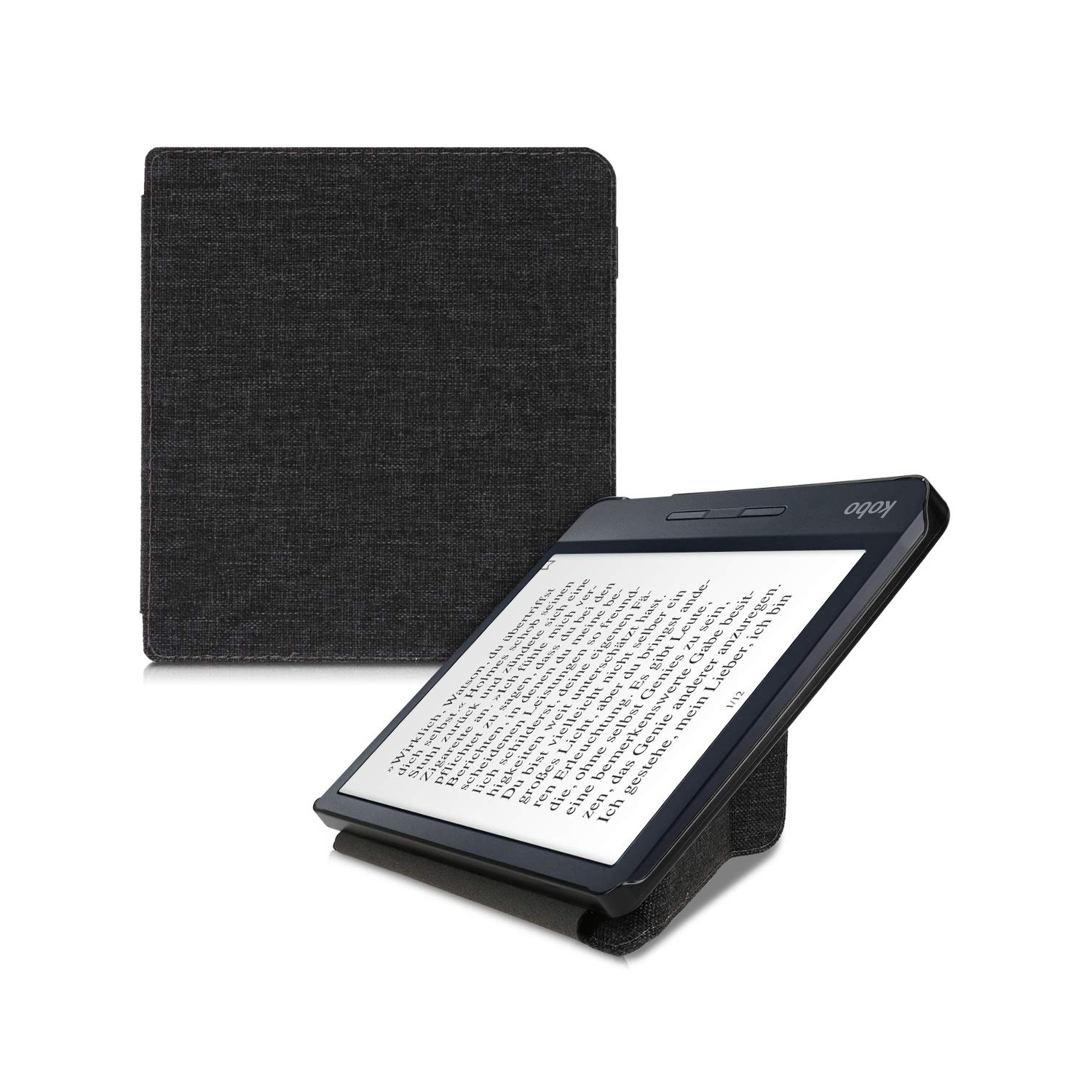 kwmobile Origami Case Compatible with Kobo Libra H2O - Slim Fabric Cover - Dark Grey