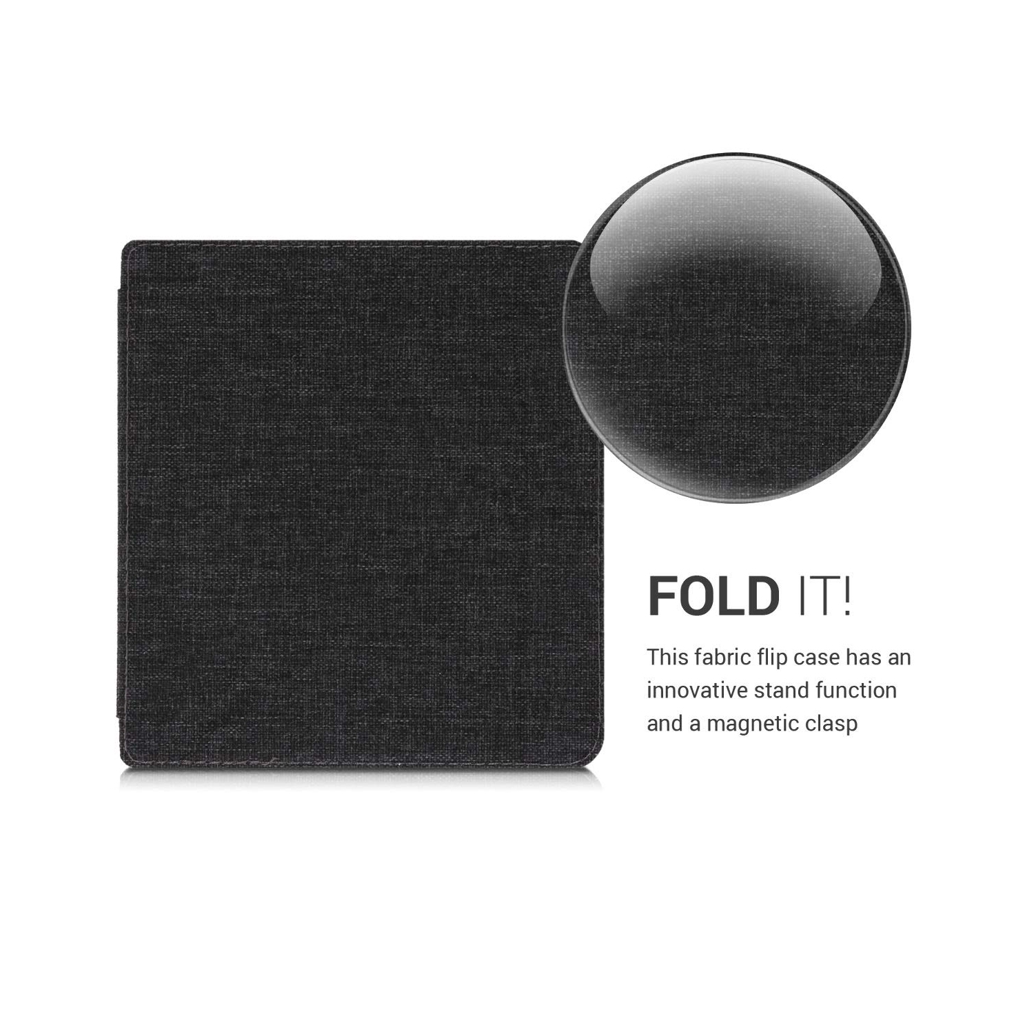 kwmobile Origami Case Compatible with Kobo Libra H2O - Slim Fabric Cover - Dark Grey