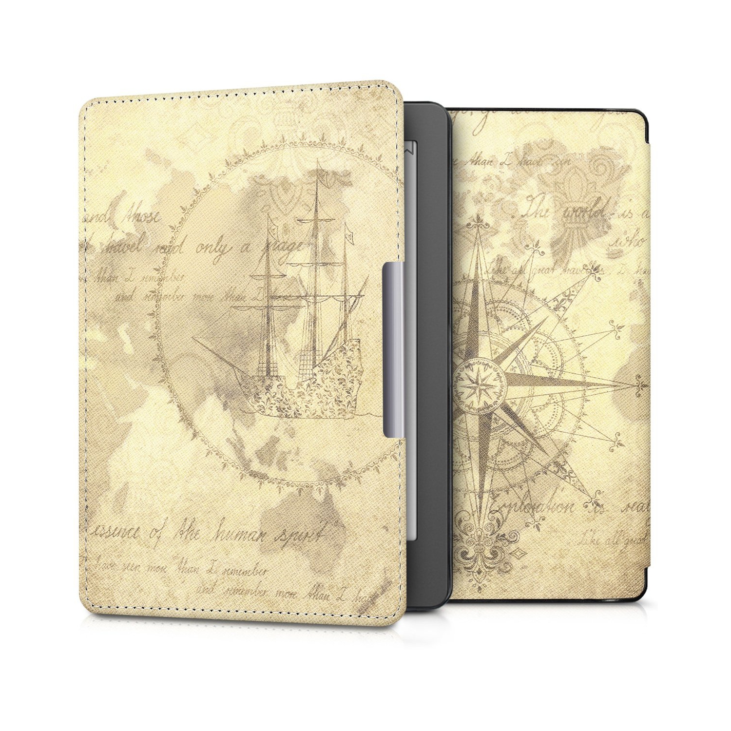 kwmobile Case Compatible with Kobo Aura Edition 2 - Case PU e-Reader Cover - Travel Vintage Brown/Light Brown