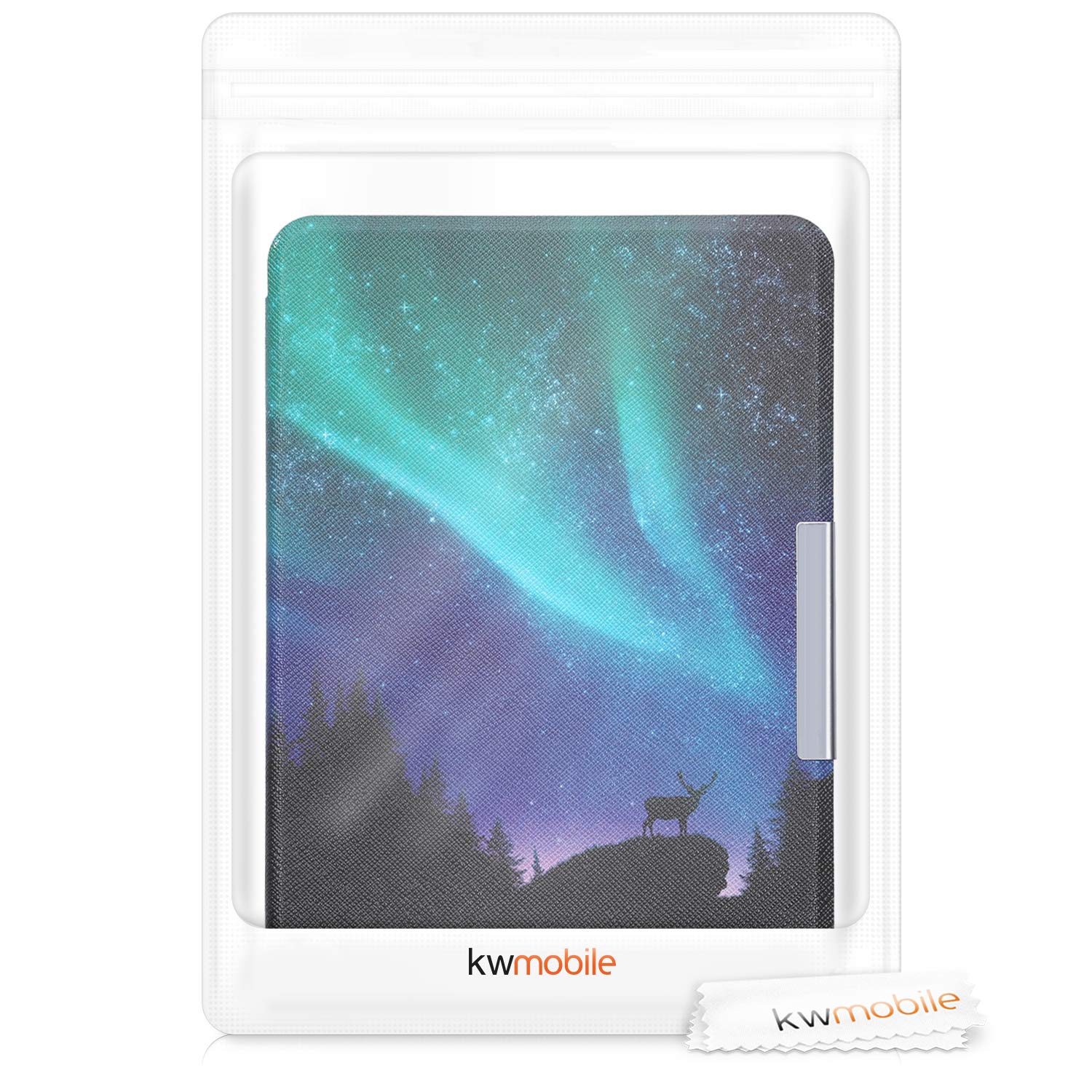 kwmobile Case Compatible with Amazon Kindle Paperwhite - Case PU e-Reader Cover - Aurora Turquoise/Blue/Bla