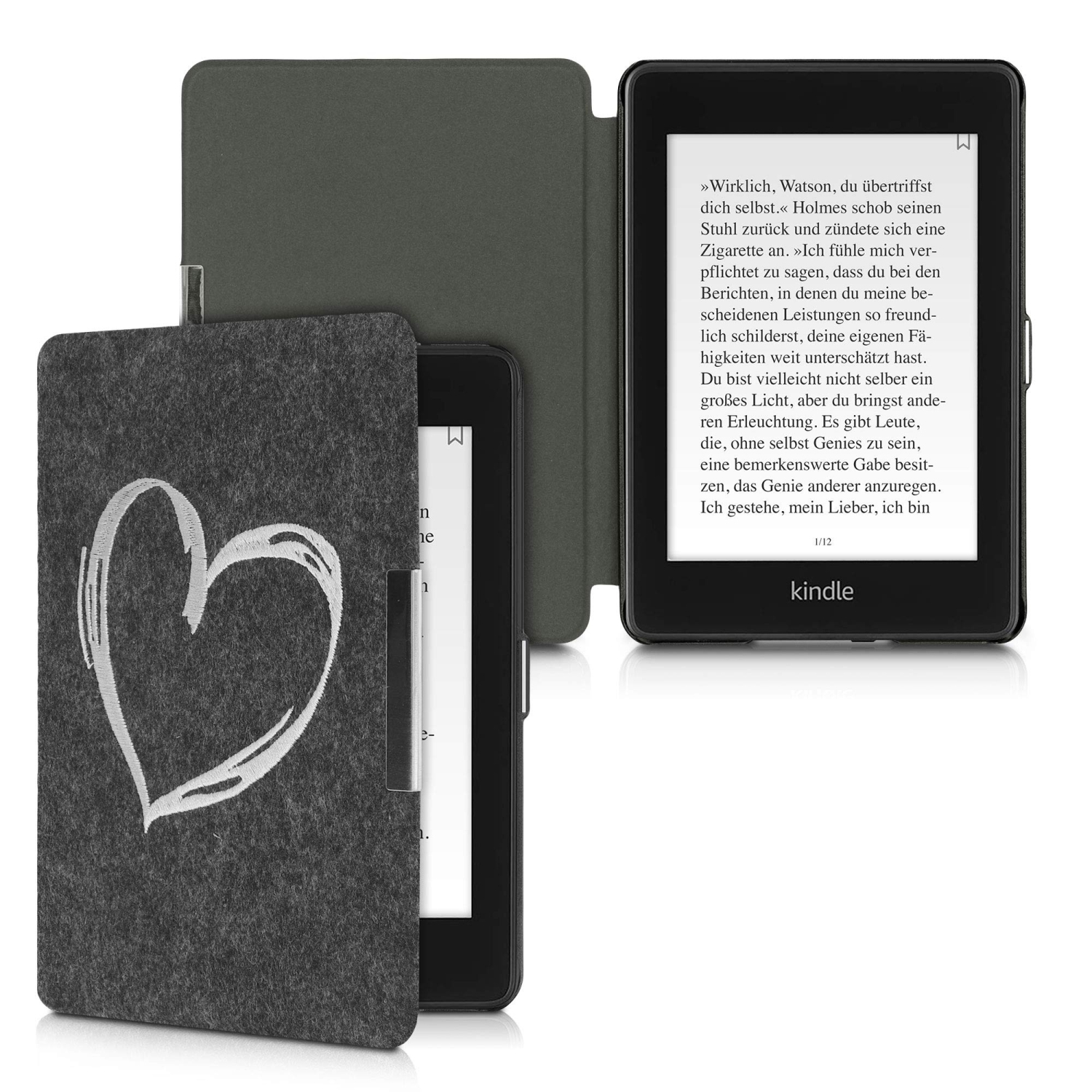 kwmobile Case Compatible with Amazon Kindle Paperwhite - Book Style Felt Fabric Protective e-Reader Cover F