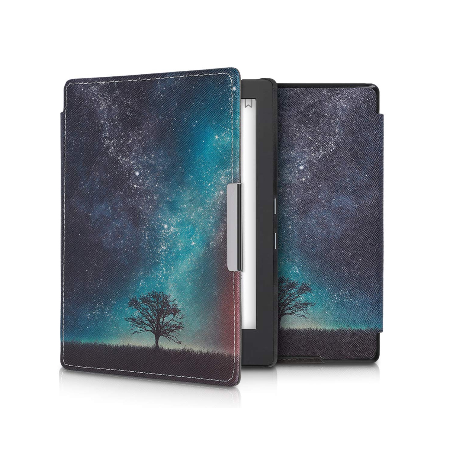 kwmobile Case Compatible with Kobo Aura H2O Edition 1 - Case PU e-Reader Cover - Cosmic Nature Blue/Grey/Black