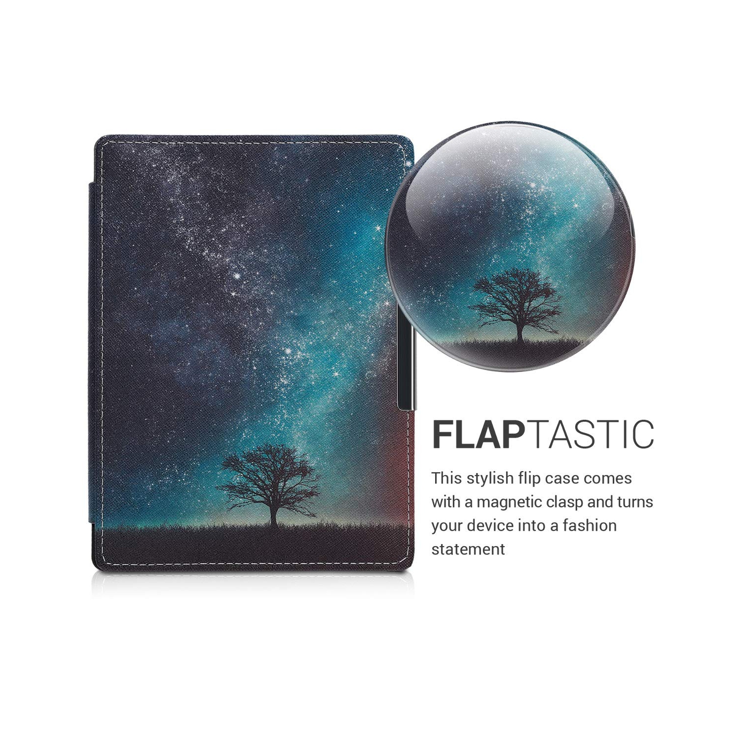 kwmobile Case Compatible with Kobo Aura H2O Edition 1 - Case PU e-Reader Cover - Cosmic Nature Blue/Grey/Black