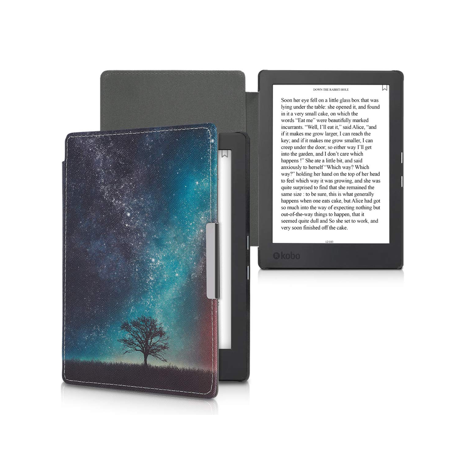 kwmobile Case Compatible with Kobo Aura H2O Edition 1 - Case PU e-Reader Cover - Cosmic Nature Blue/Grey/Black
