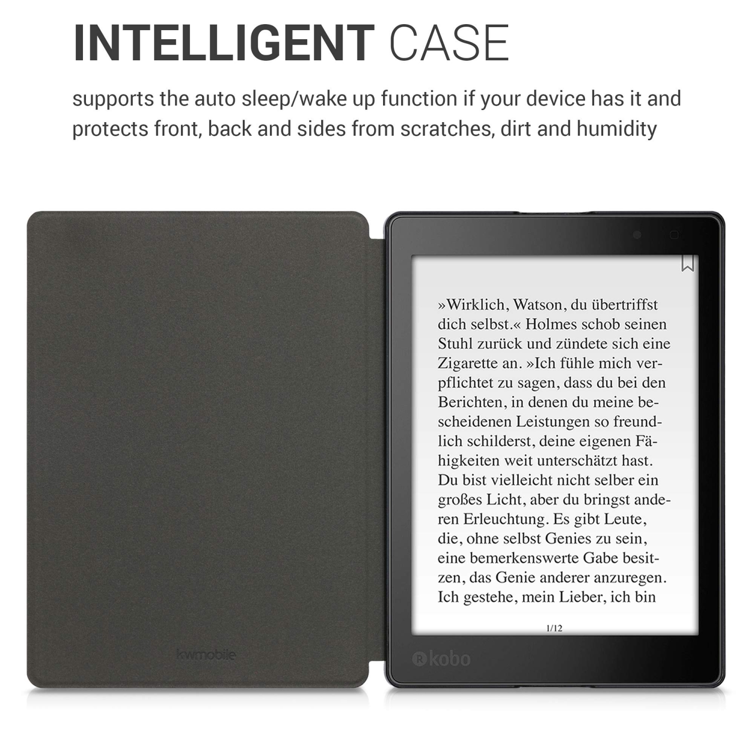 Étui kwMobile compatible avec l’aura ONE de Kobo - Étui de protection pour liseuse - Taupe de magnolias/Blanc/Gris bleu