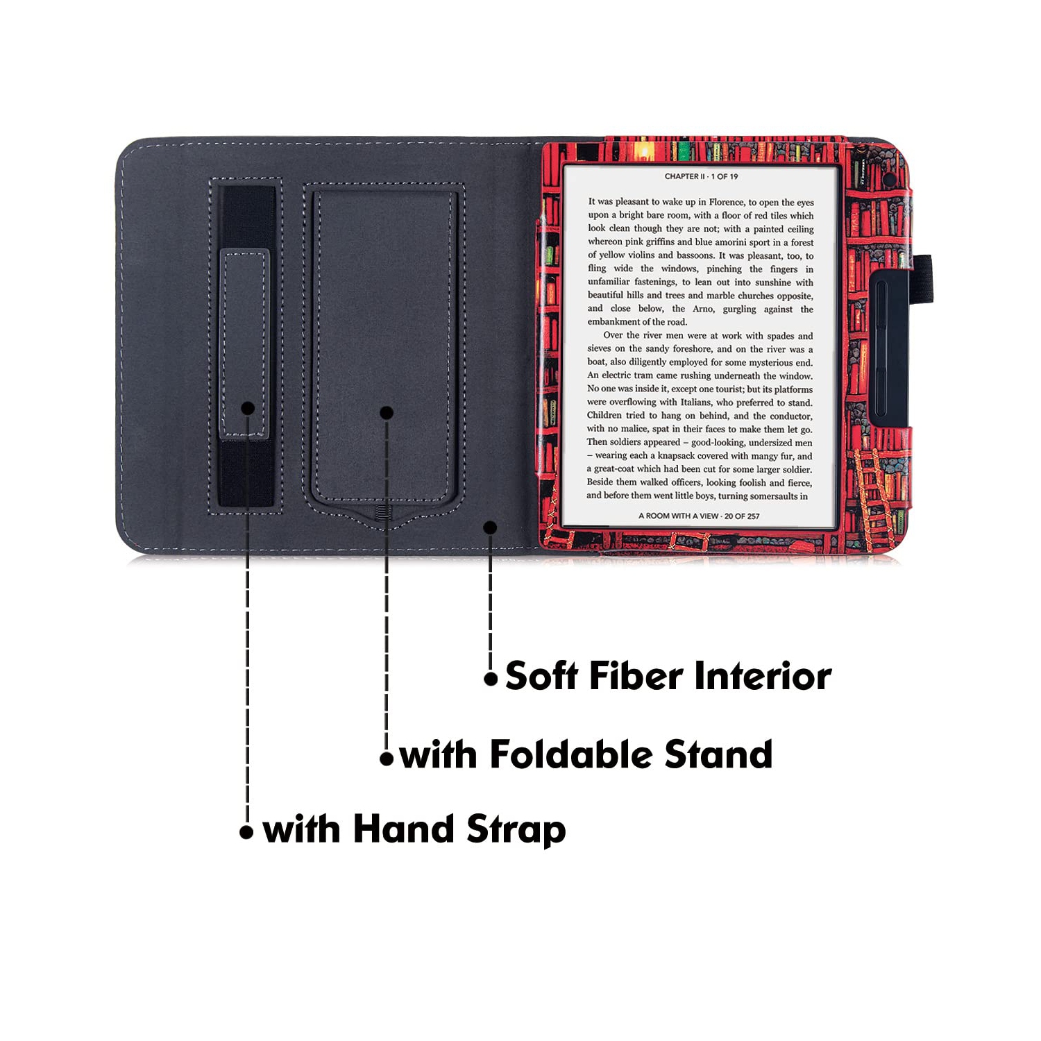 BOZHUORUI – Étui pour liseuse Libra 2 de Kobo avec support – Étui en cuir de polyuréthane de qualité supérieure avec dragonne et au