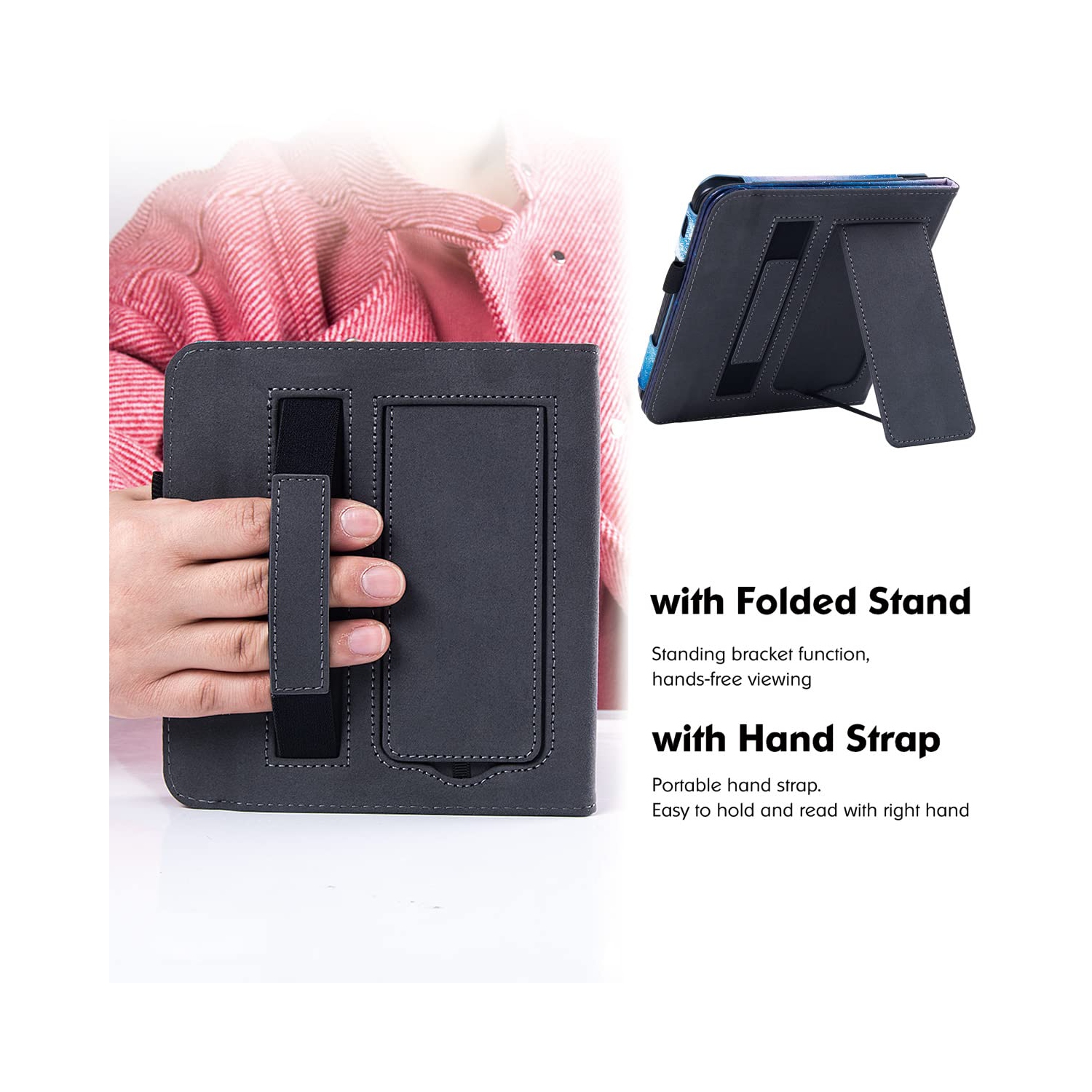 BOZHUORUI Kobo Libra 2 eReader Case with Stand - Premium PU Leather Cover with Hand Strap and Au