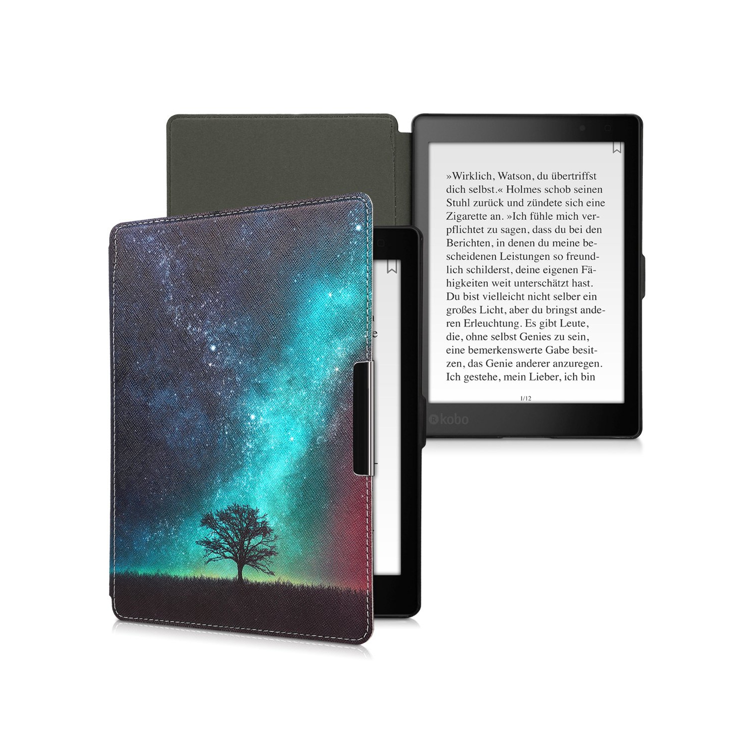 kwmobile Case Compatible with Kobo Aura ONE Case - eReader Cover - Cosmic Nature Blue/Grey/Black