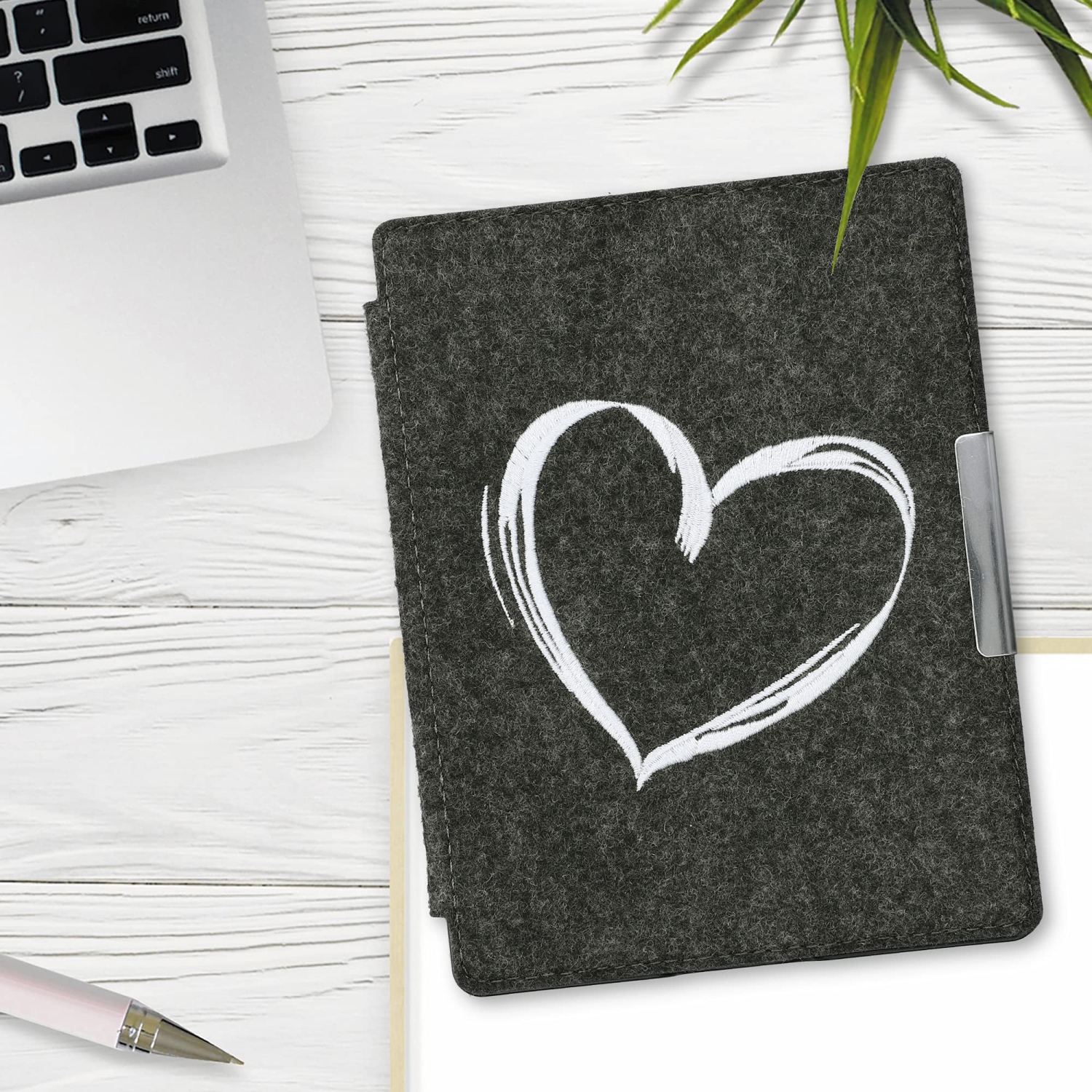 kwmobile Case Compatible with Kobo Aura H2O Edition 2 - Book Style Felt Fabric Protective e-Reader Cover Folio Case - Brushe