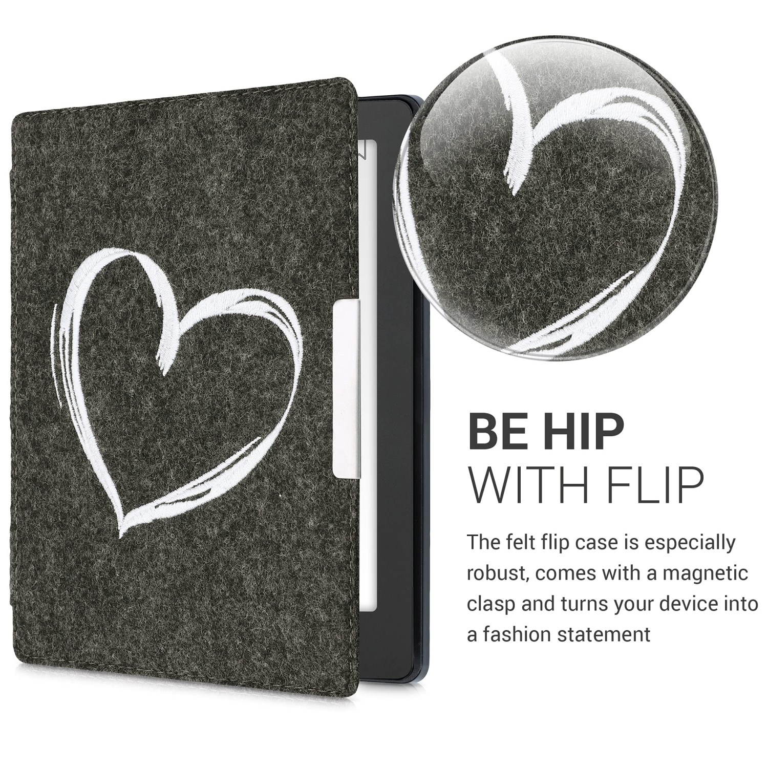 kwmobile Case Compatible with Kobo Aura H2O Edition 2 - Book Style Felt Fabric Protective e-Reader Cover Folio Case - Brushe