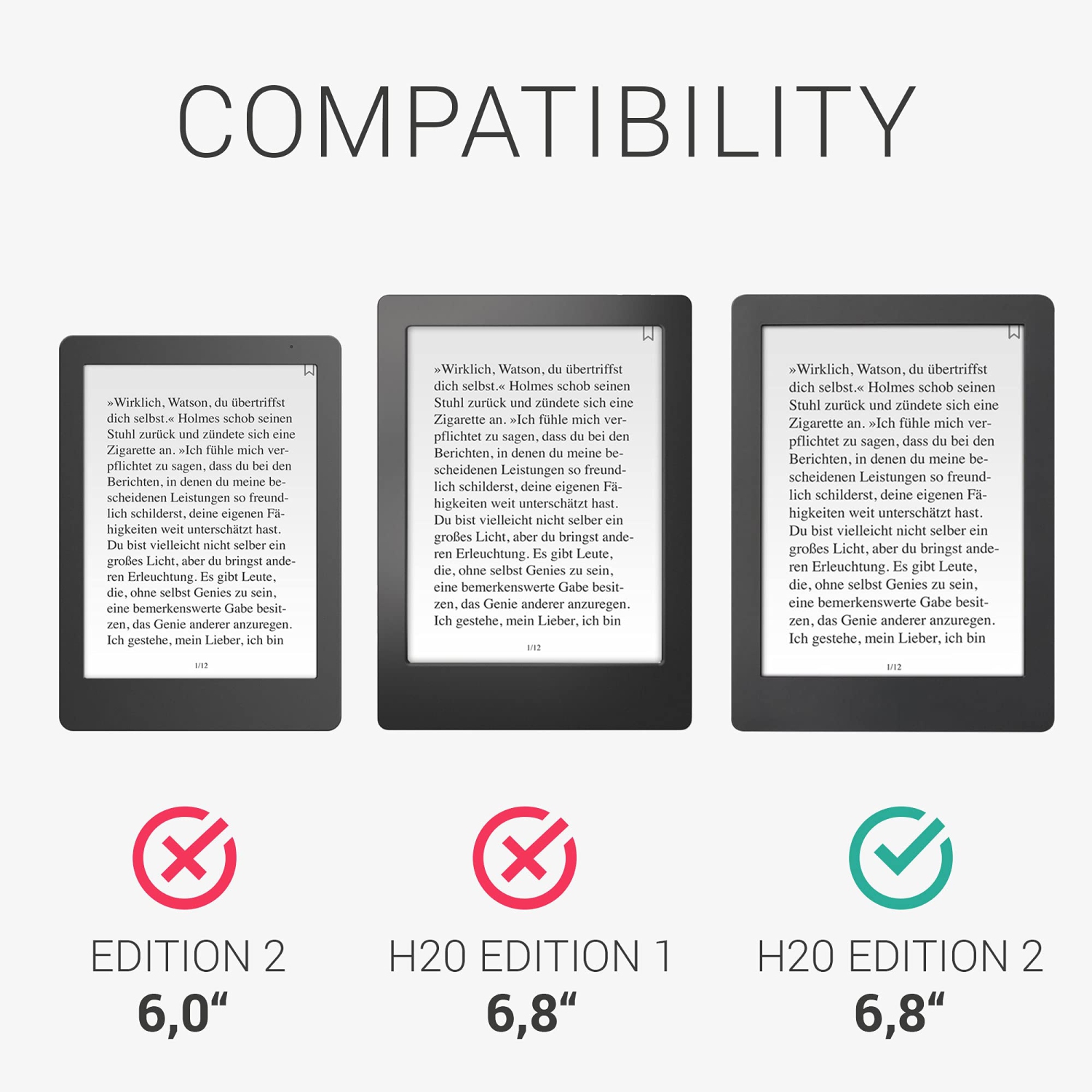 kwmobile Case Compatible with Kobo Aura H2O Edition 2 - Book Style Felt Fabric Protective e-Reader Cover Folio Case - Brushe