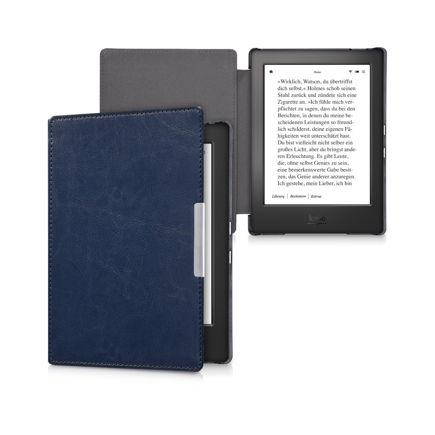 kwmobile Case Compatible with Kobo Aura H2O Edition 1 Case - Cover for eReader with Magnetic Closure - Dark Blue