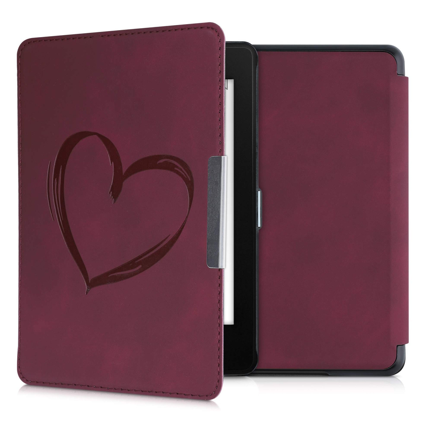 kwmobile Case Compatible with Amazon Kindle Paperwhite (10. Gen - 2018) - Case e-Reader Cover - Brushed Heart Dark Red