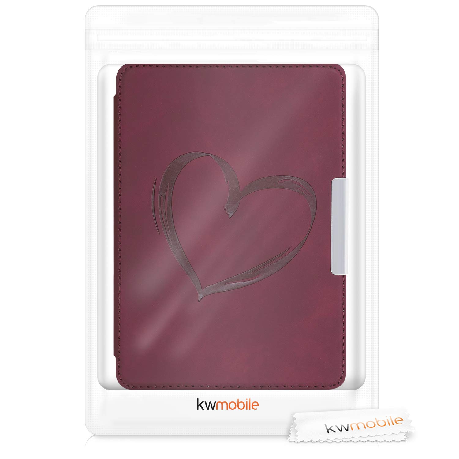 kwmobile Case Compatible with Amazon Kindle Paperwhite - Case e-Reader Cover - Brushed Heart Dark Red