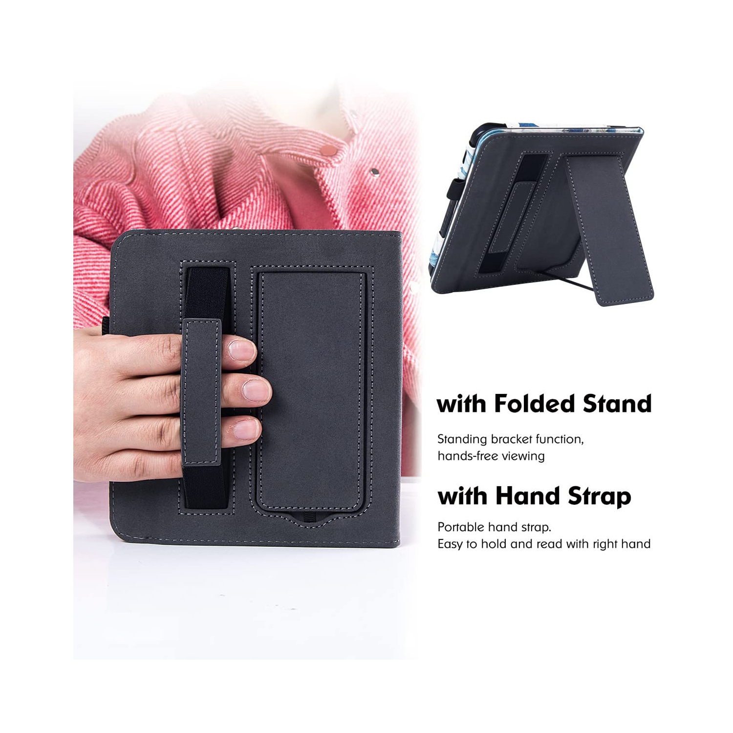 BOZHUORUI Kobo Libra 2 eReader Case with Stand - Premium PU Leather Cover with Hand Strap and Au