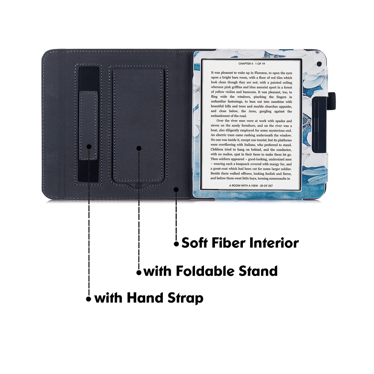 BOZHUORUI Kobo Libra 2 eReader Case with Stand - Premium PU Leather Cover with Hand Strap and Au