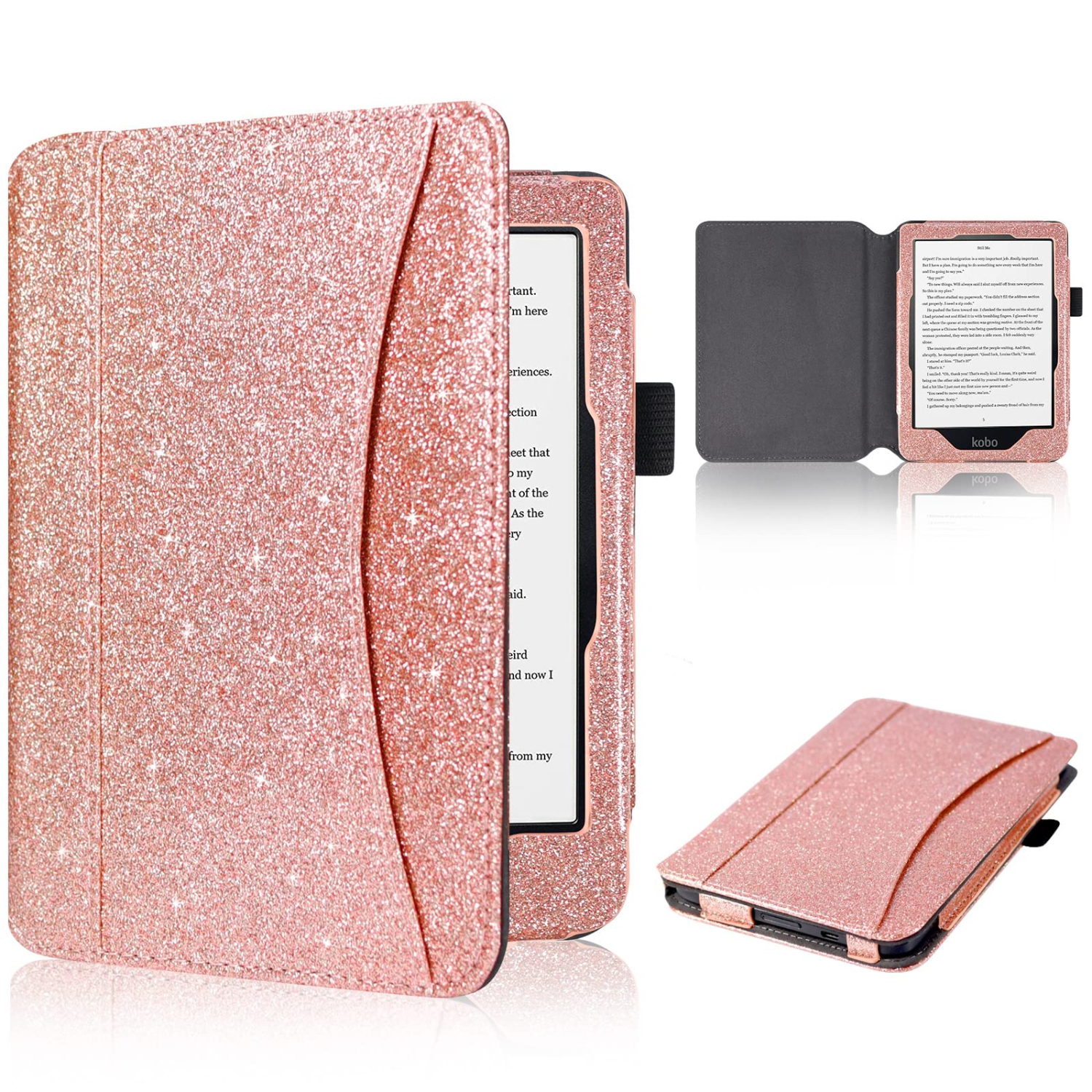 Baby Pink Kobo Ereader Clara HD Case Gylint Premium Leather Business Slim Folding Stand Folio Cover with Auto Wake/Sleep Multiple Viewing Angles for Kobo Ereader Clara HD 6.0i Tablet 
