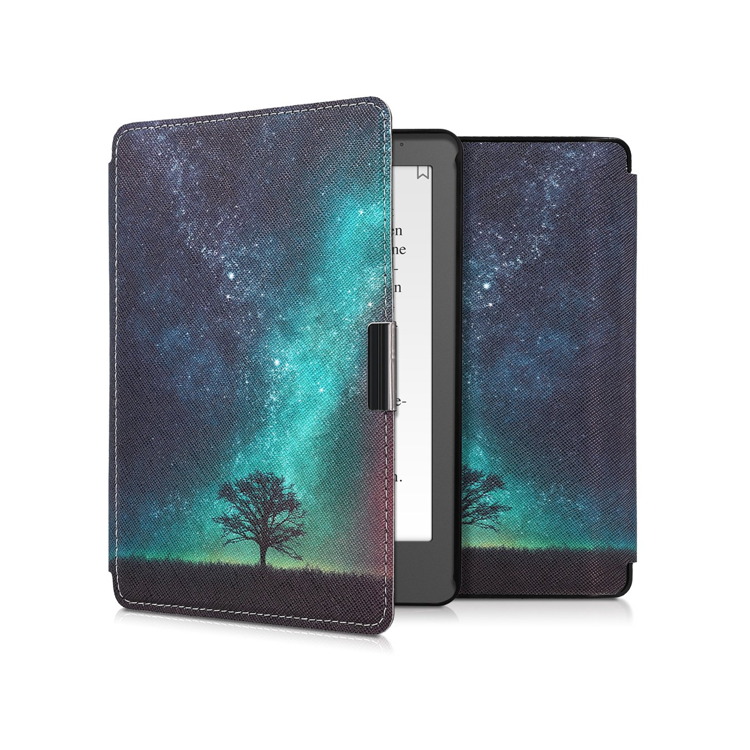 kwmobile Case Compatible with Kobo Aura Edition 2 - Case PU e-Reader Cover - Cosmic Nature Blue/Grey/Black