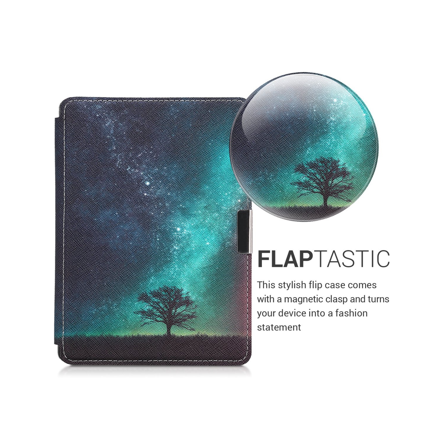 kwmobile Case Compatible with Kobo Aura Edition 2 - Case PU e-Reader Cover - Cosmic Nature Blue/Grey/Black