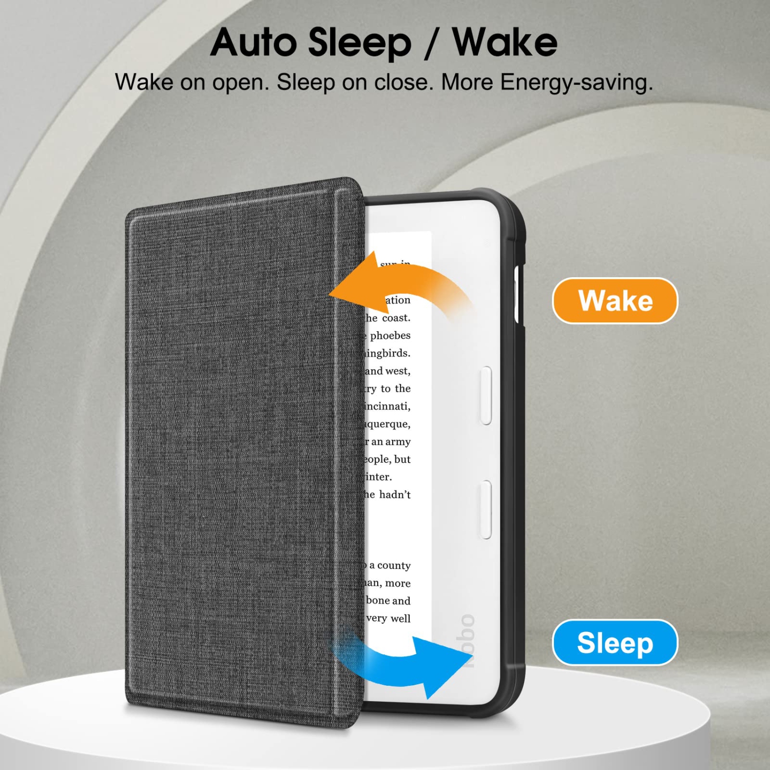 Étui mince pour liseuse Libra 2 de Kobo – Couverture arrière en TPUR souple avec fonction Auto Wake/Sleep pour liseuse de 7 po Libra 2 de Kobo, gris