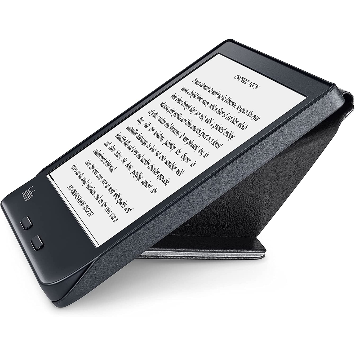 Étui SleepCover pour Libra 2 de Kobo | Noir | technologie Sleep/Wake | Support à 2 voies intégré | cuir végétalien | compatible avec la liseuse Libra