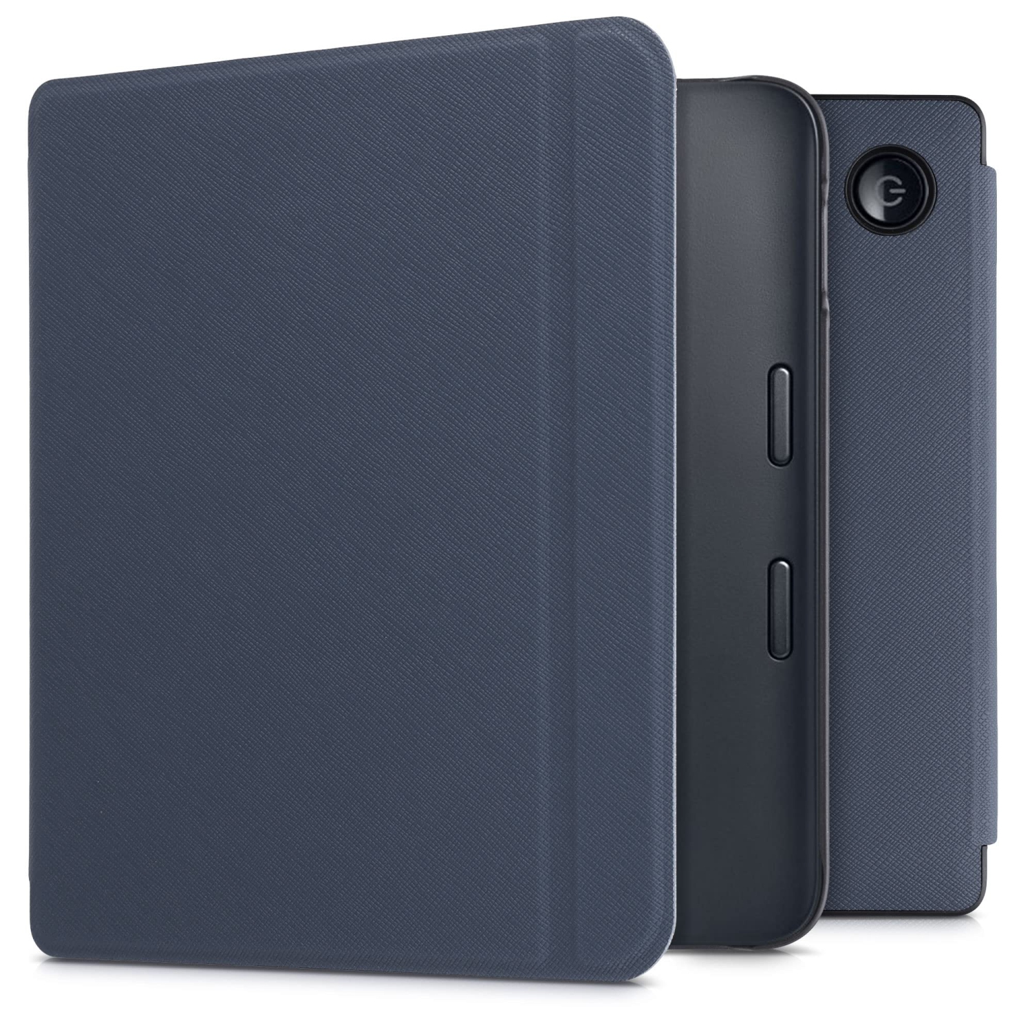 kwmobile Case Compatible with Kobo Libra 2 - Book Style PU Leather e-Reader Cover Folio Case - Dark Blue