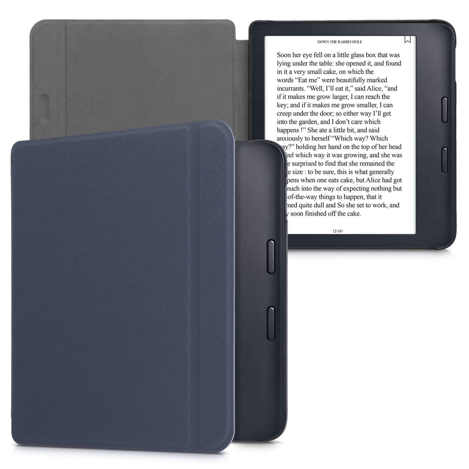 kwmobile Case Compatible with Kobo Libra 2 - Book Style PU Leather e-Reader Cover Folio Case - Dark Blue