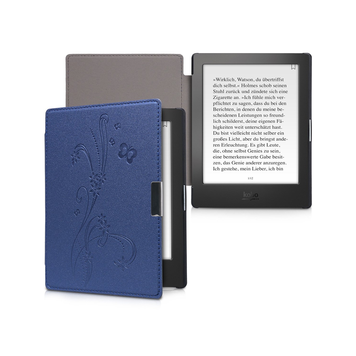 Kobo Aura Edition 1 Case - eReader Cover - Butterfly Tendril Dark Blue