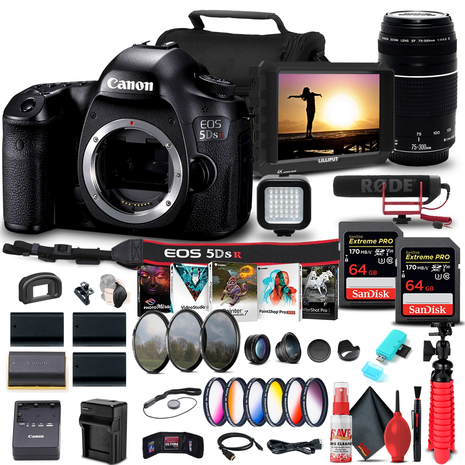 Canon EOS 5DS R DSLR Camera (0582C002) + Canon EF 75-300mm + More Bundle